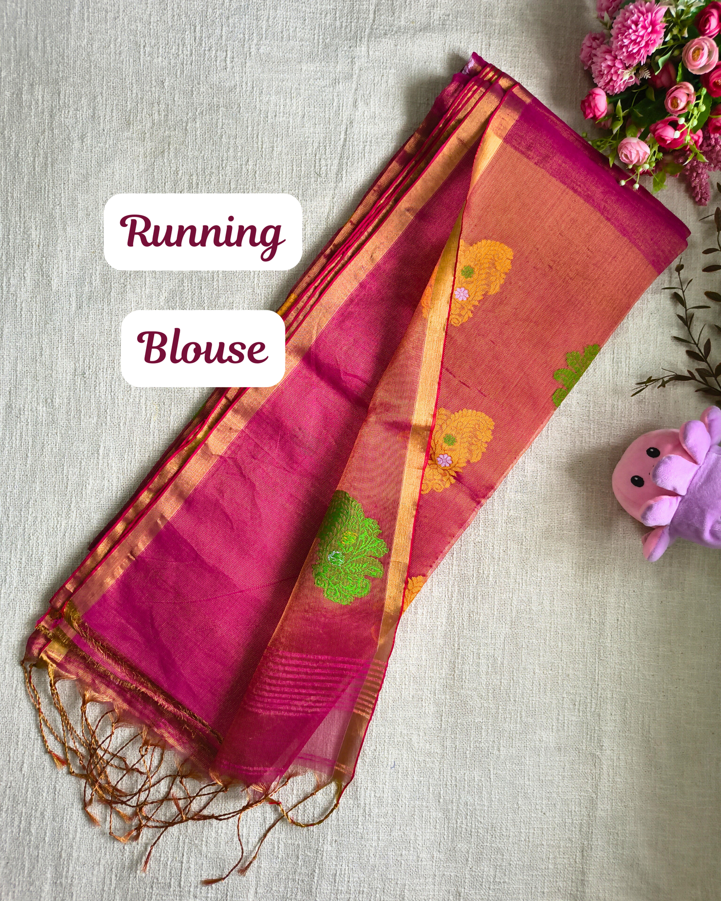 Handloom Tissue Linen with Jamdhani Weaving Buttas - Crimson