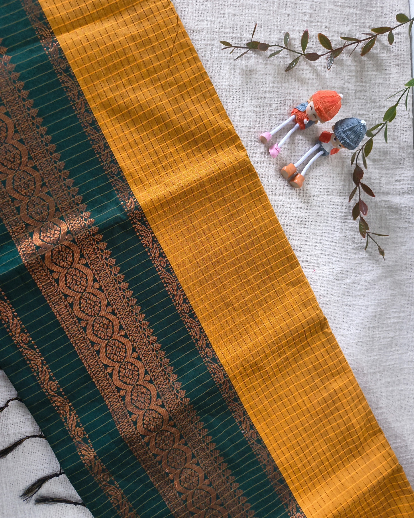 Premium Kalyani Cotton checked with Zari Border - Yellow