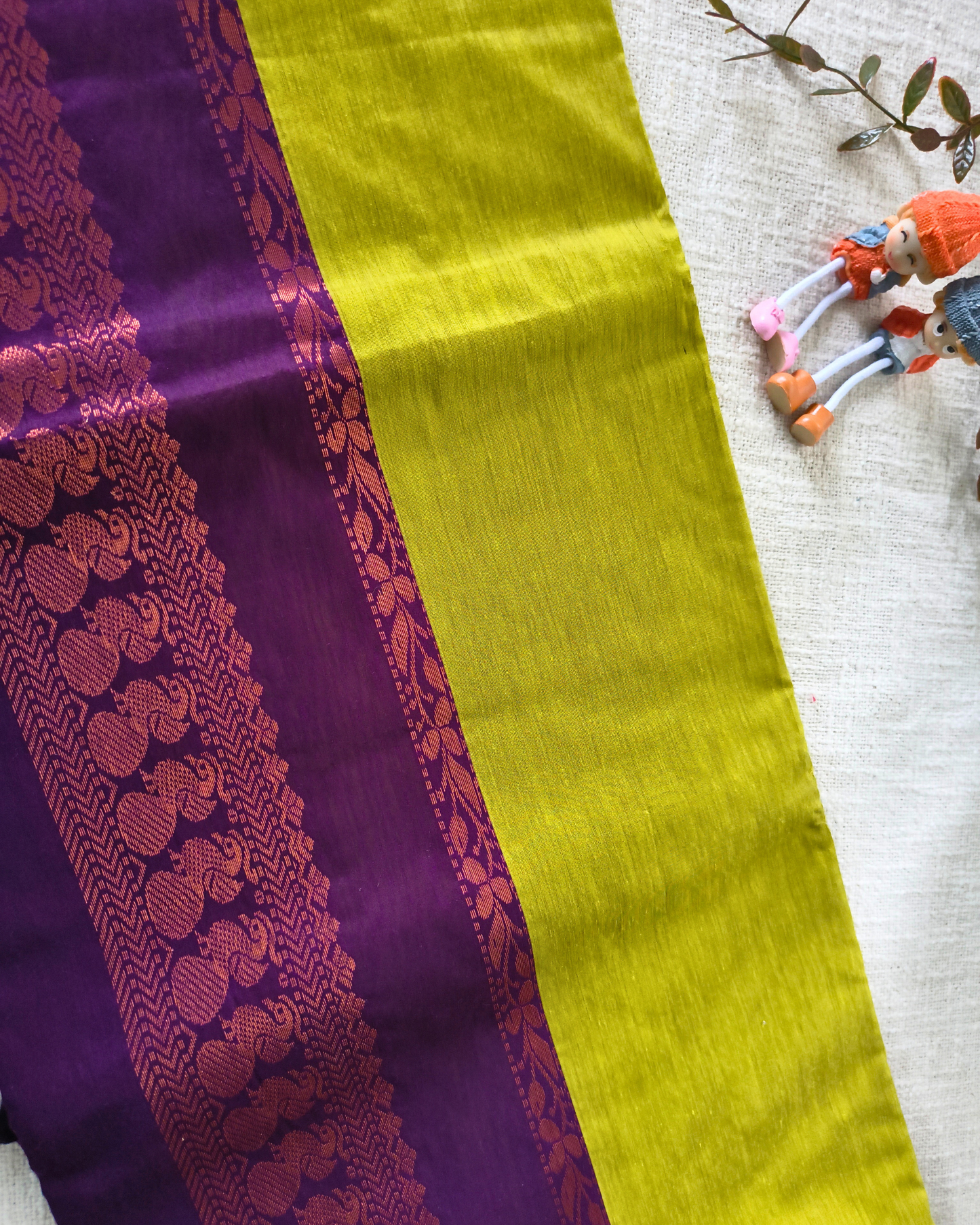 Premium Kalyani Cotton Plain Saree with Zari Border - Parrot Green