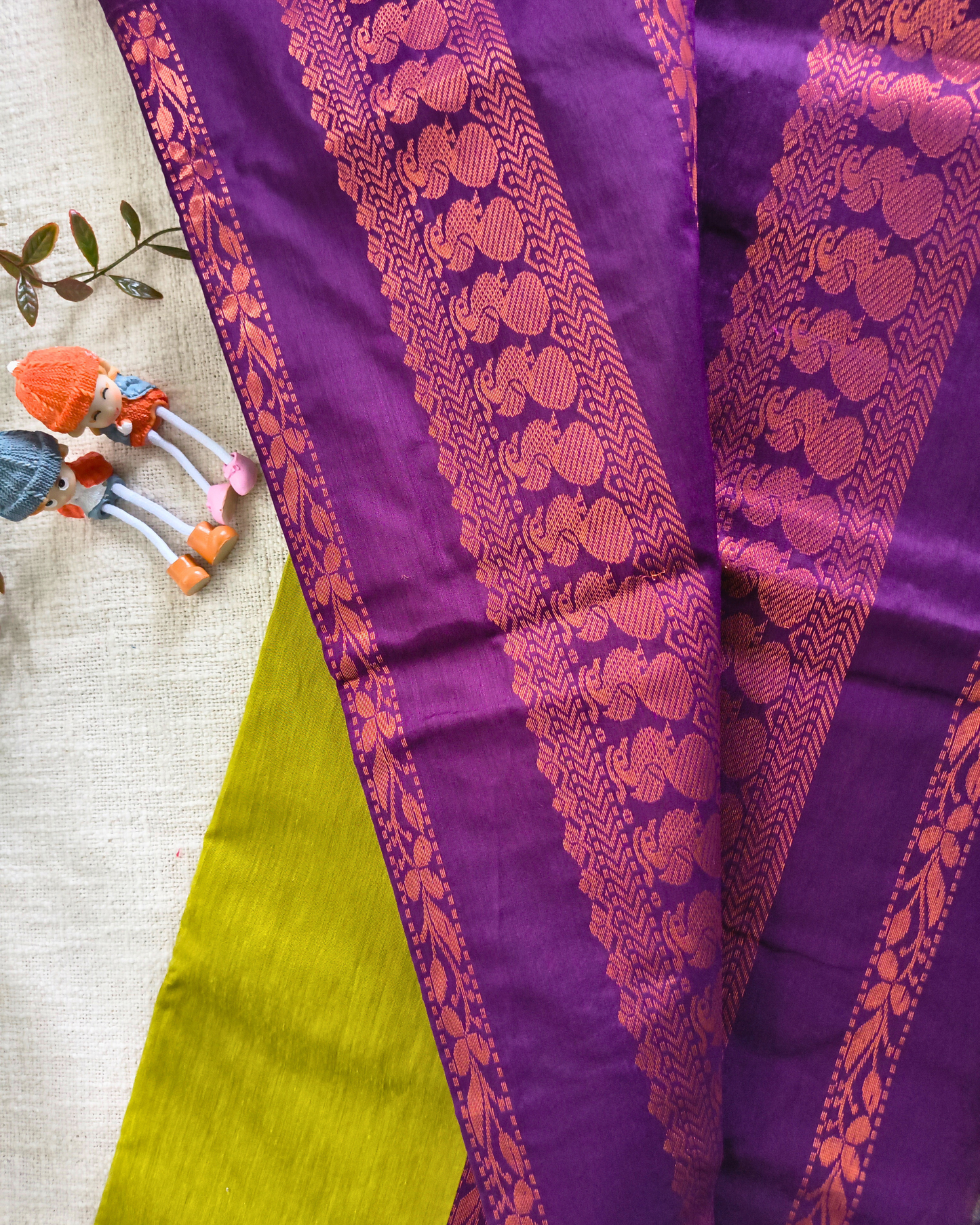 Premium Kalyani Cotton Plain Saree with Zari Border - Parrot Green