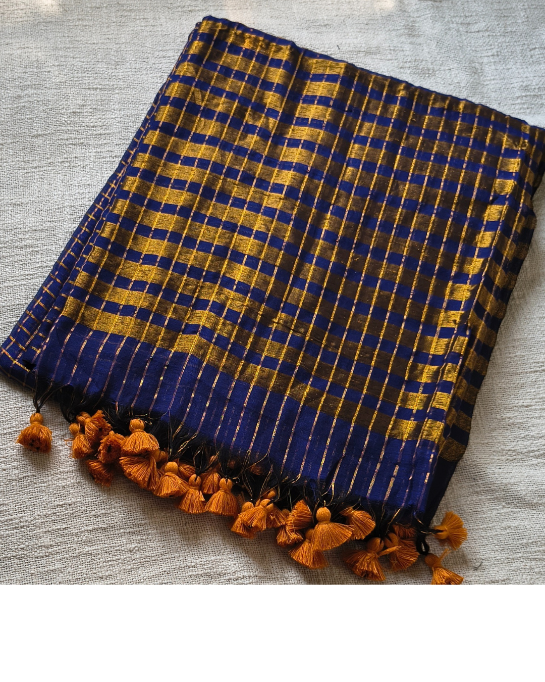 Mul Cotton Zari Checks Handloom Saree - Navy Blue MammaHug