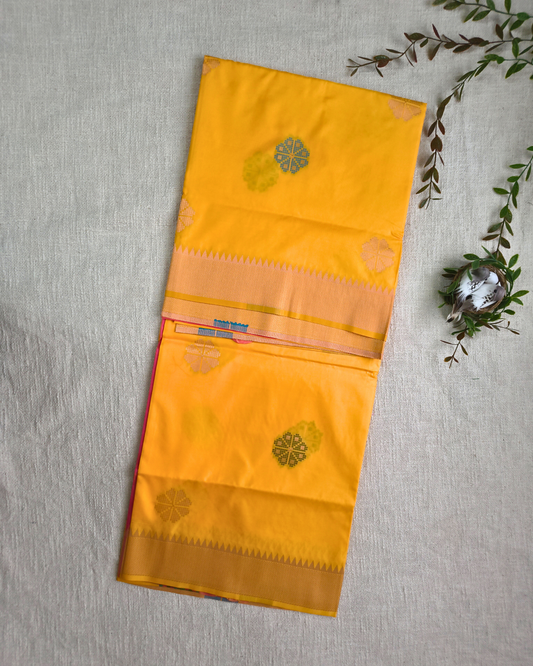Pure Silk Saree with Contrast Pallu and Butta - Mango Yellow