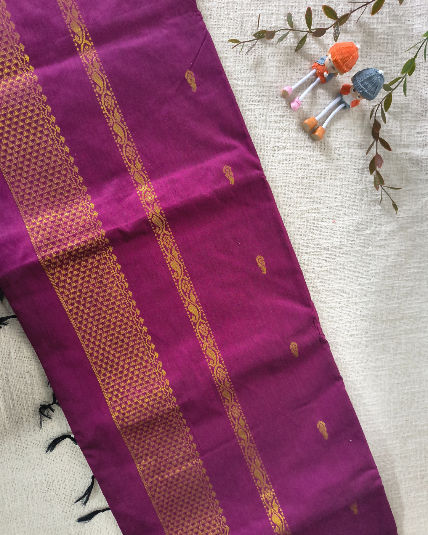 Premium Kalyani Cotton with Butta Monochromatic  - Magenta