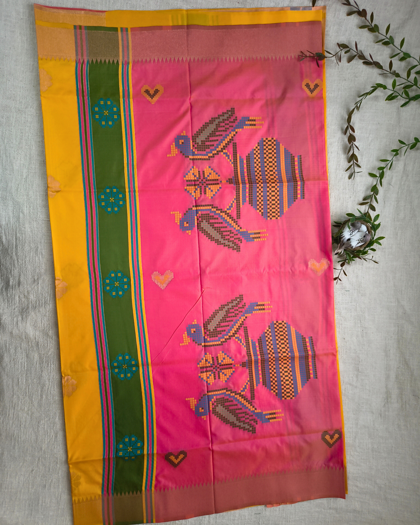 Pure Silk Saree with Contrast Pallu and Butta - Mango Yellow