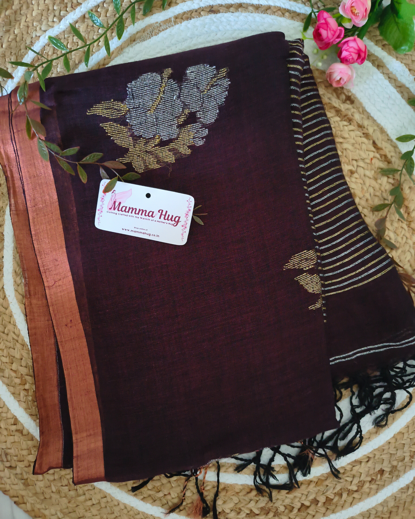 Premium Linen By Linen Handloom Saree - Maroon