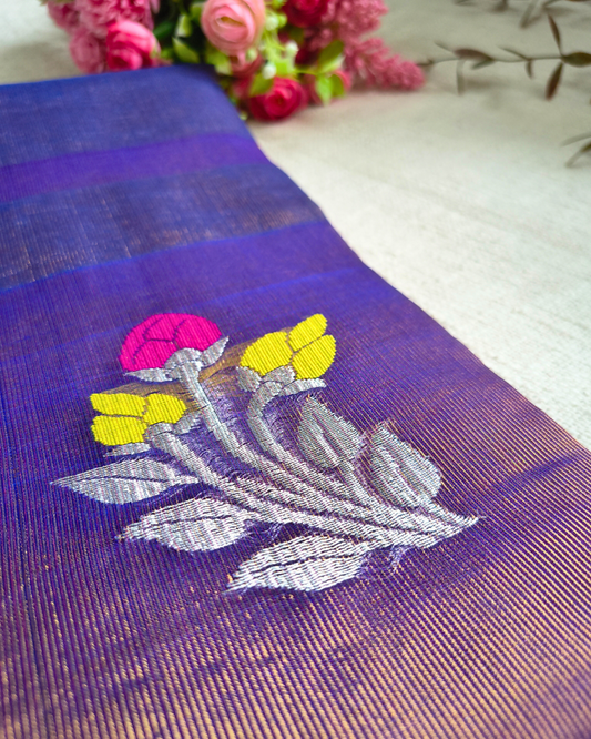 Handloom Tissue Linen with Jamdhani Weaving Buttas - Purple