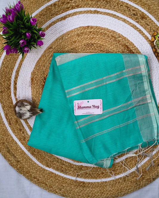 Silk Cotton Handloom Saree Silver Zari Border MammaHug