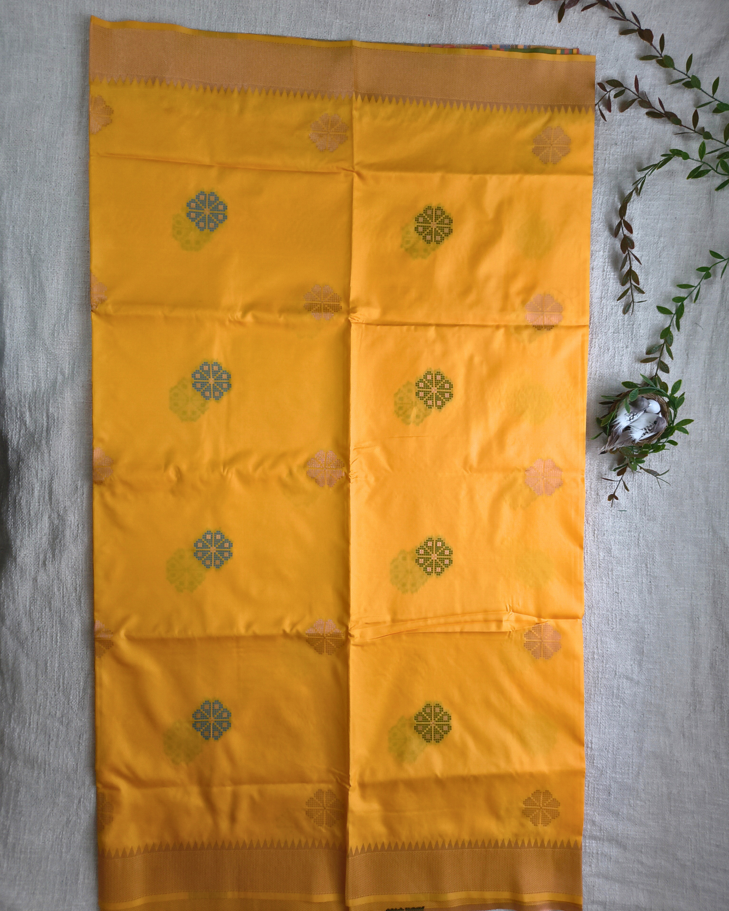 Pure Silk Saree with Contrast Pallu and Butta - Mango Yellow