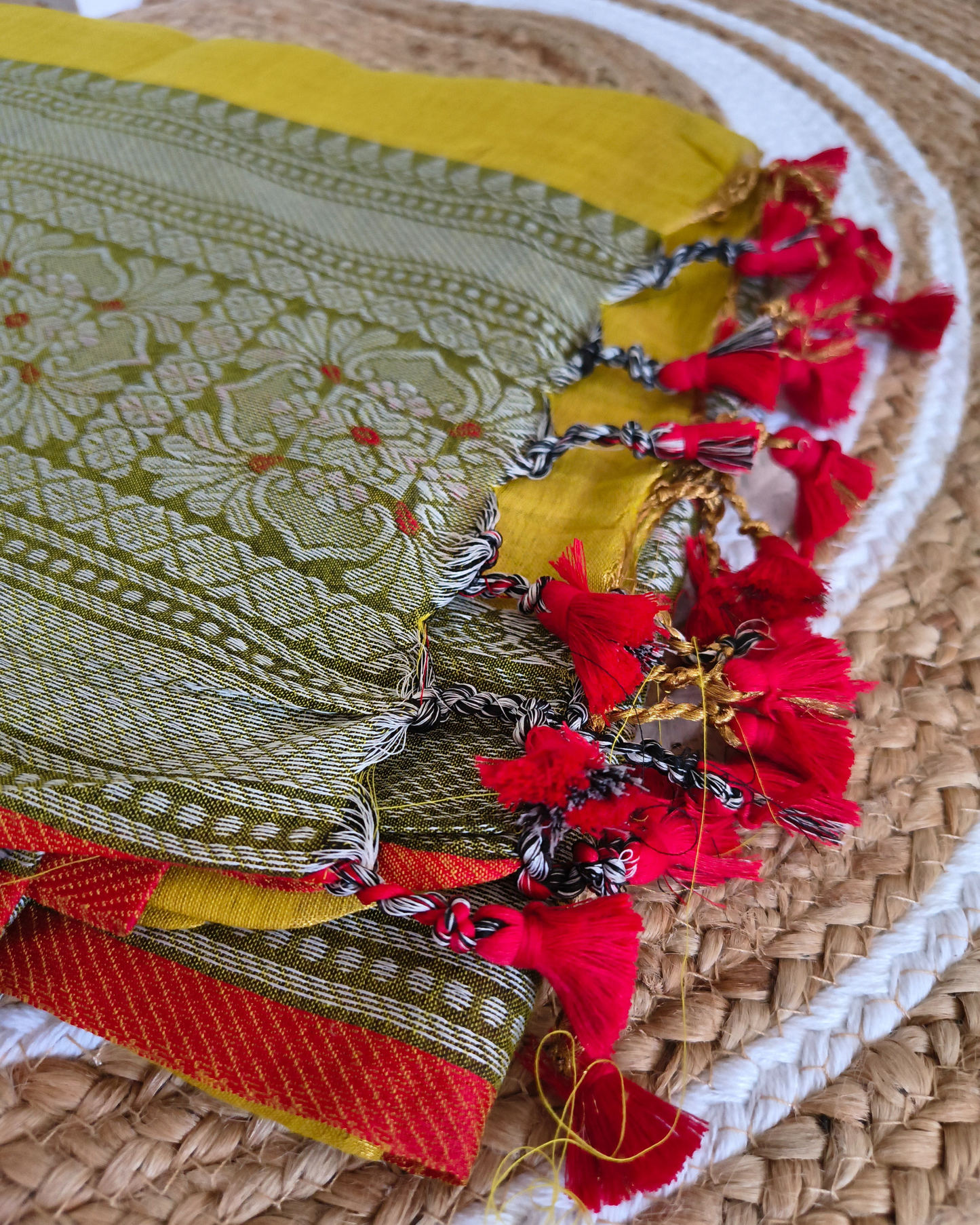 Khadi Tissue Handloom Saree with Thread Woven Border - Golden Mustard with Red