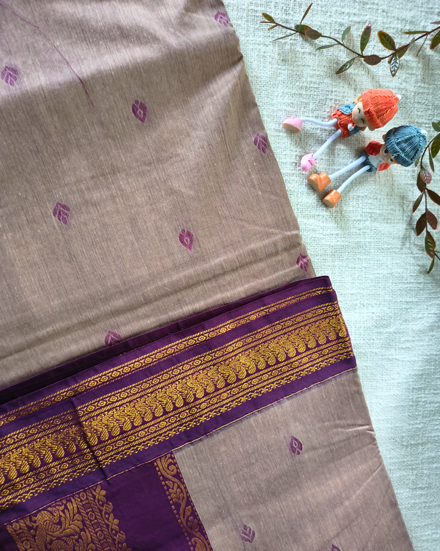Premium Kalyani Cotton Saree with Butta - Mocha Rose
