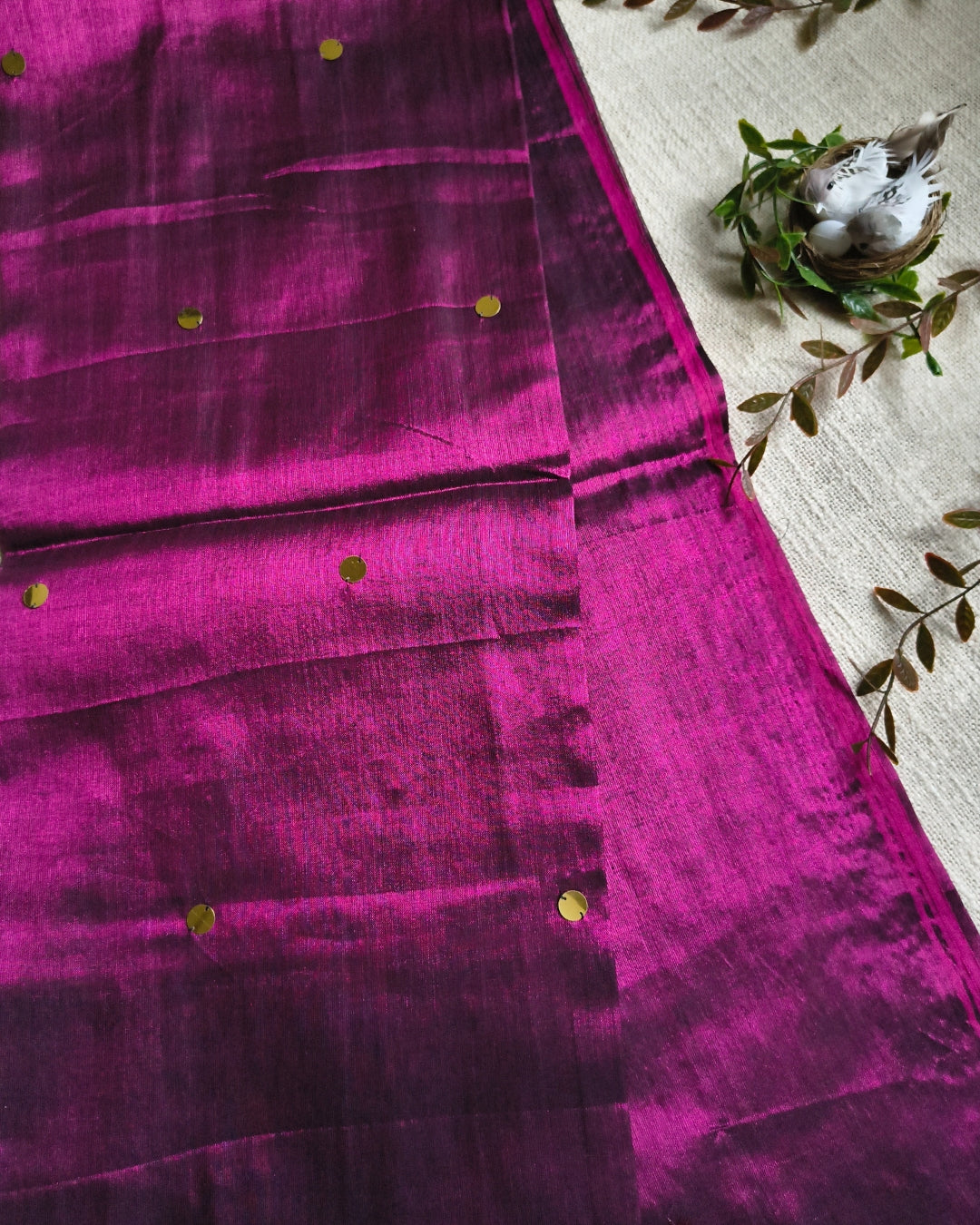 Pure Khadi Tissue Saree with Coin design - Wine