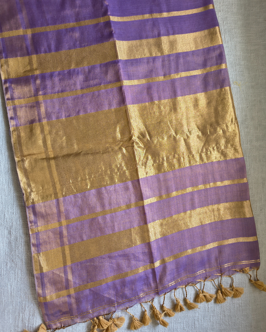 Soft Linen Tissue Saree Plain - Golden Lavender MammaHug