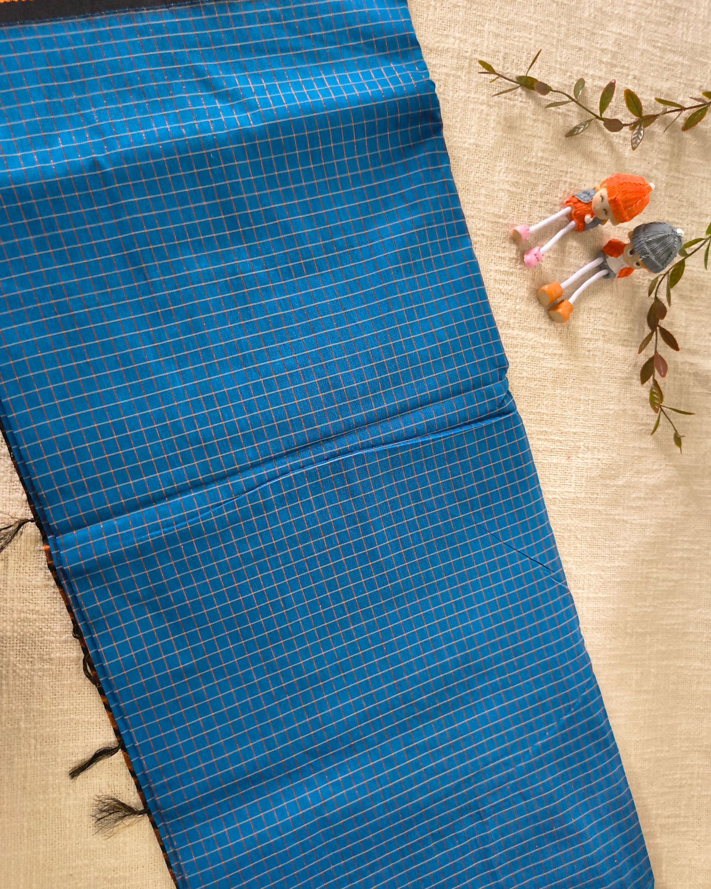 Premium Kalyani Cotton checked with Zari Border - Blue