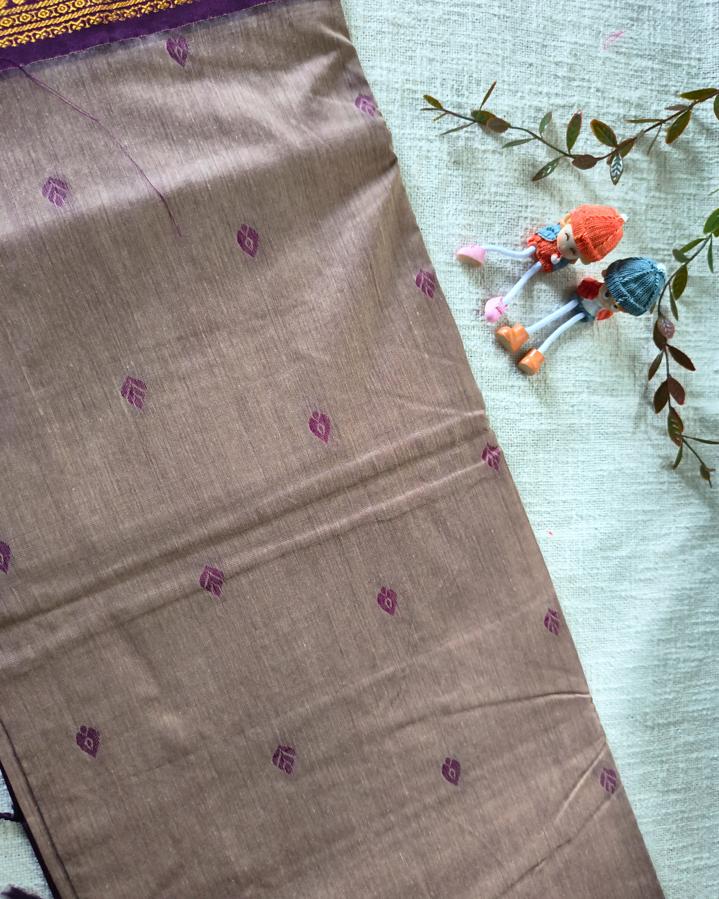 Premium Kalyani Cotton Saree with Butta - Mocha Rose