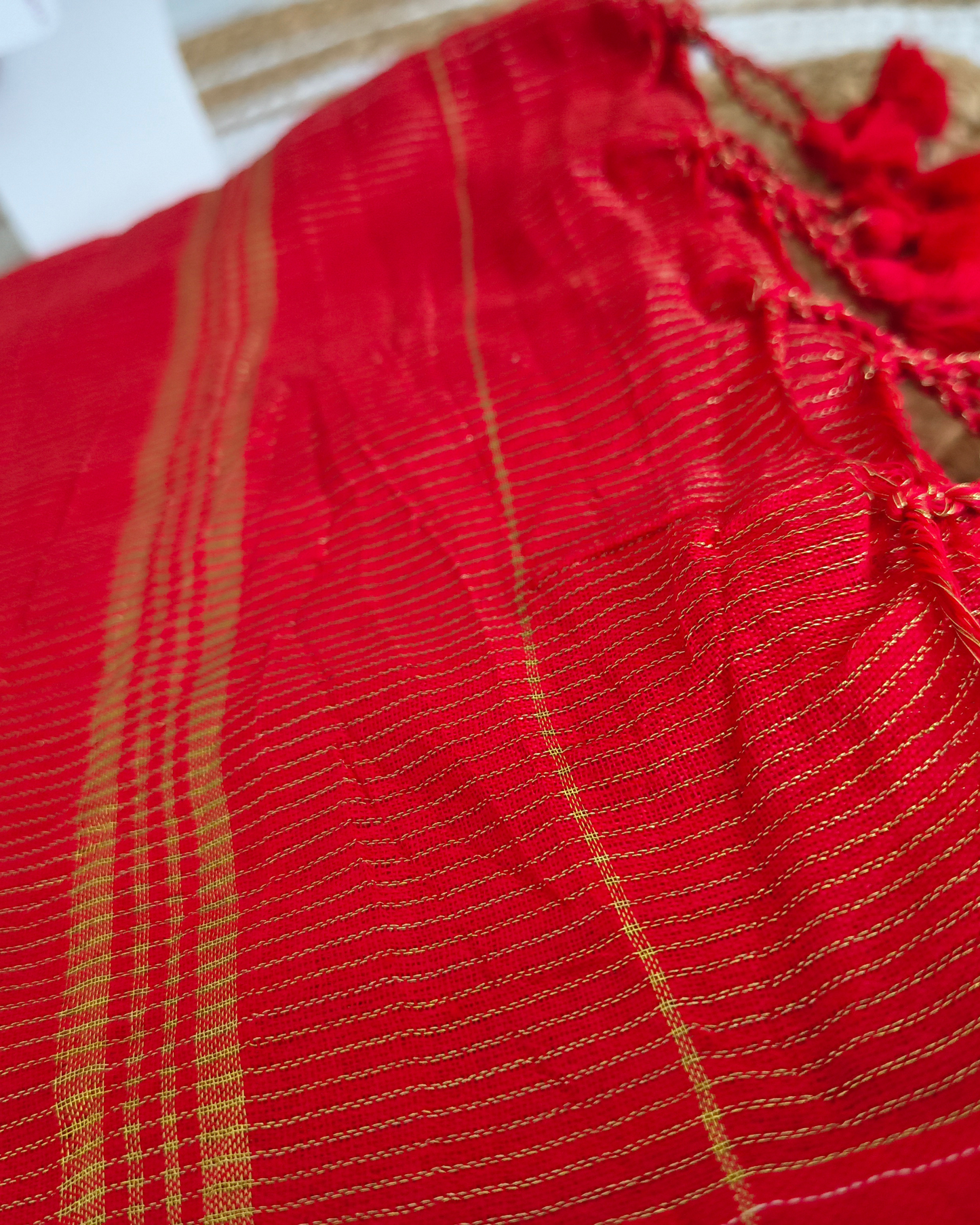 Khadi Cotton Handloom Saree Zari Woven - Red
