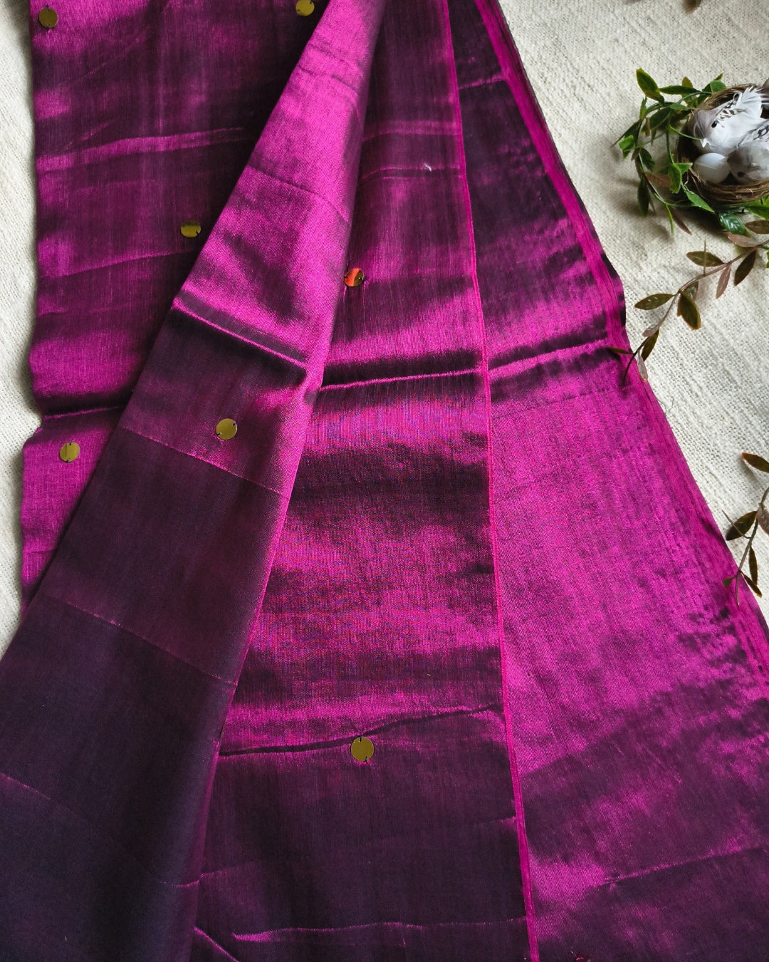 Pure Khadi Tissue Saree with Coin design - Wine