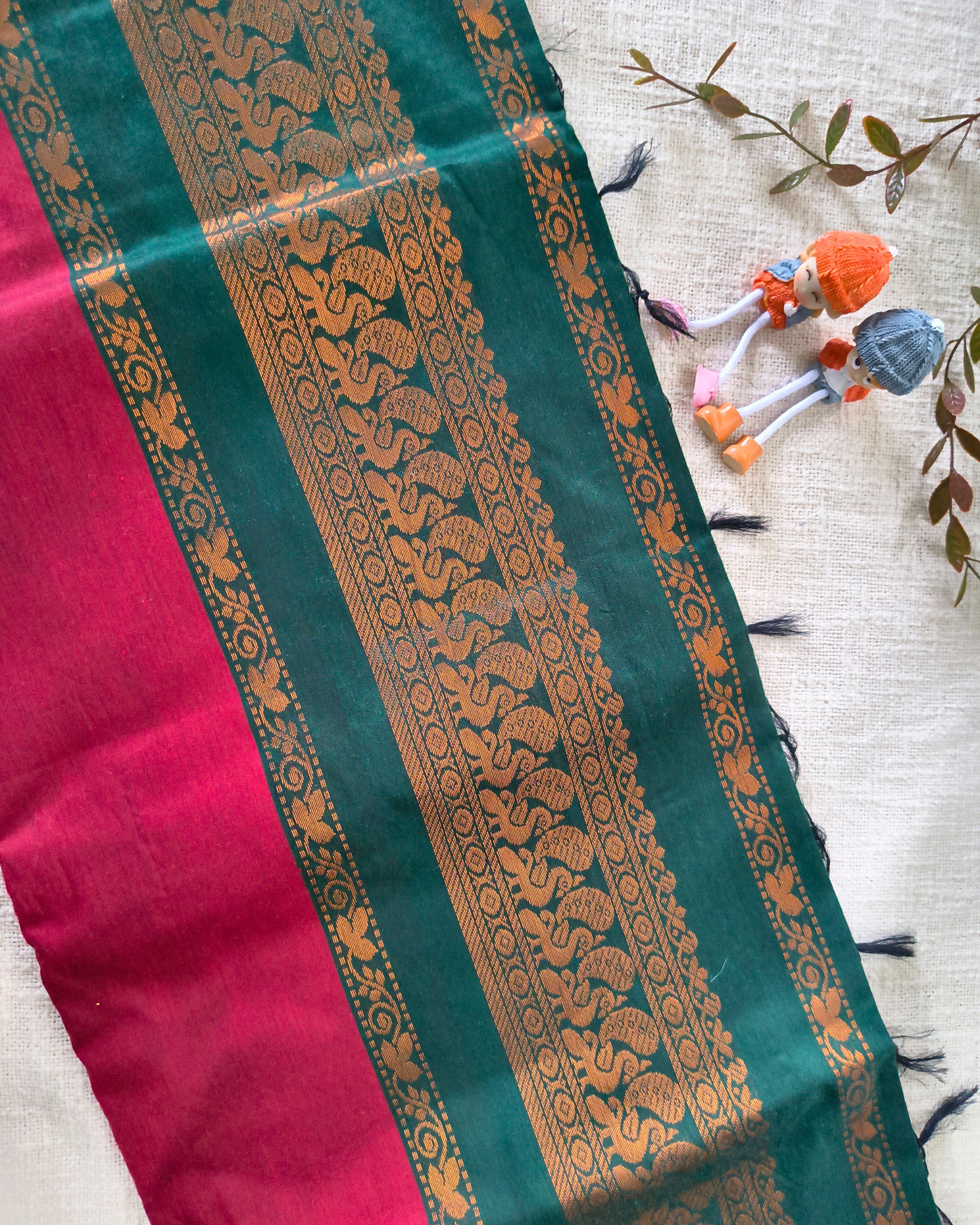 Premium Kalyani Cotton Plain Saree with Zari Border - Red