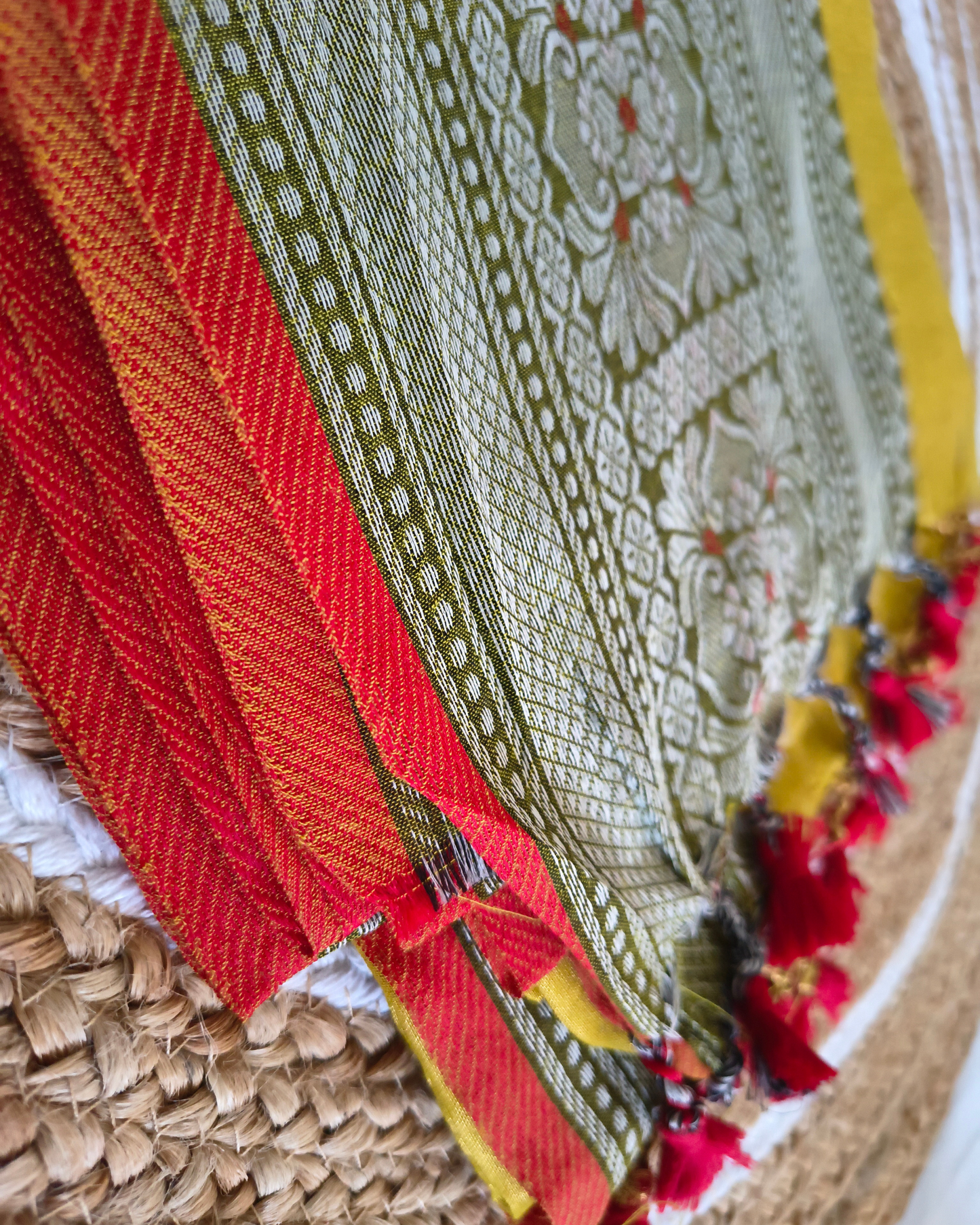 Khadi Tissue Handloom Saree with Thread Woven Border - Golden Mustard with Red