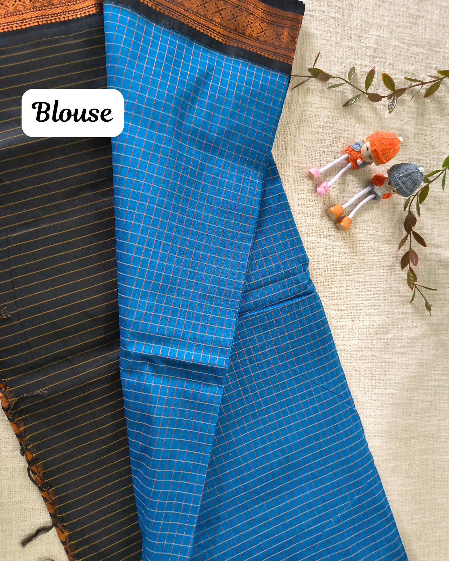 Premium Kalyani Cotton checked with Zari Border - Blue