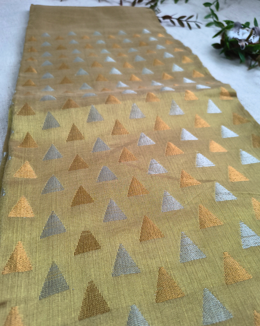 Linen Tissue Saree with Golden Silver Zari weaving - Yellow Gold