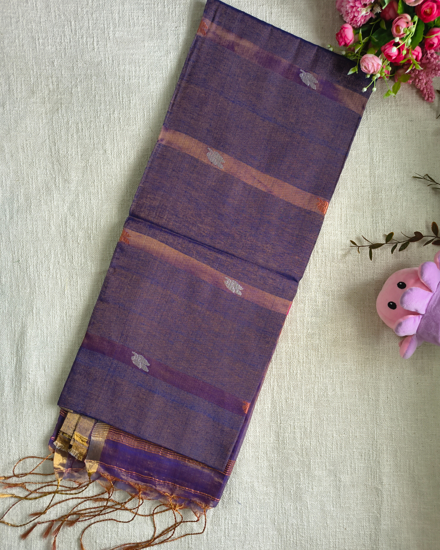 Handloom Tissue Linen with Jamdhani Weaving Buttas - Purple