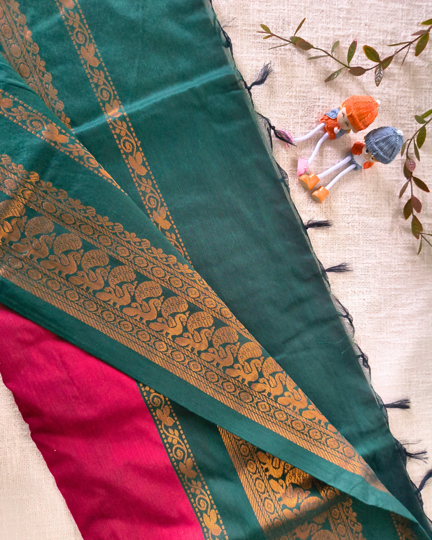 Premium Kalyani Cotton Plain Saree with Zari Border - Red