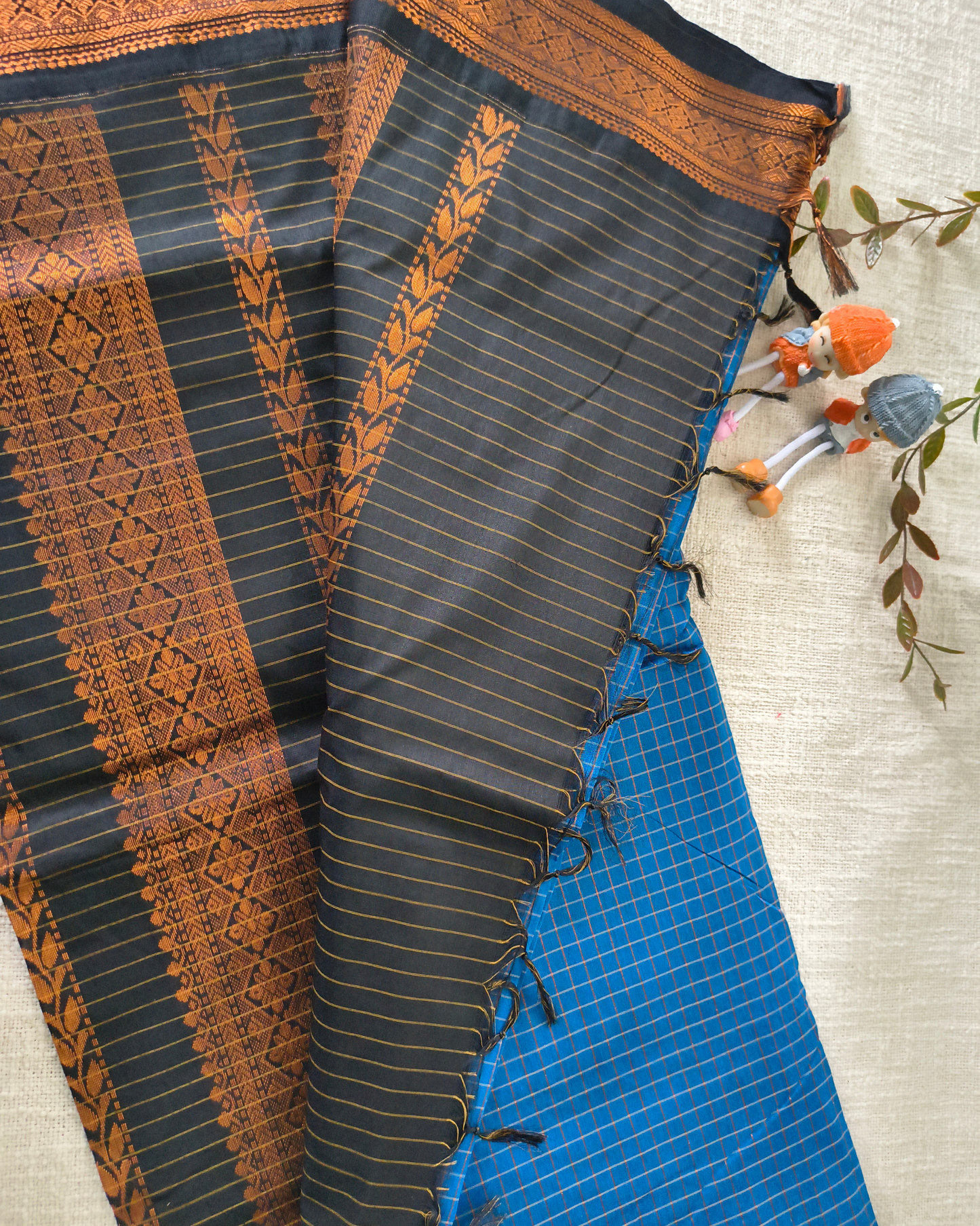 Premium Kalyani Cotton checked with Zari Border - Blue
