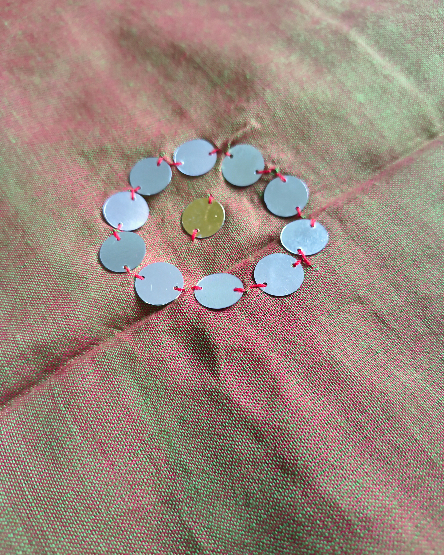 Khadi Cotton Handloom Saree with Mirror design - Green & Magenta