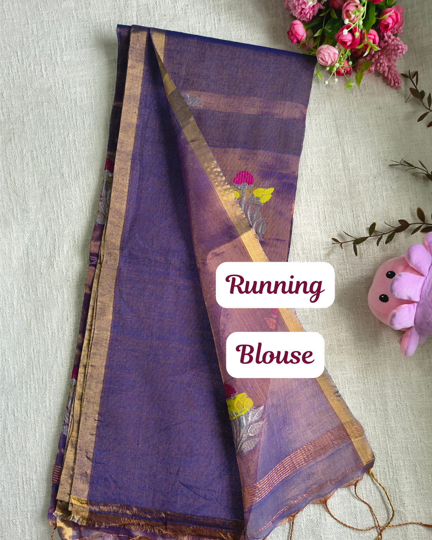 Handloom Tissue Linen with Jamdhani Weaving Buttas - Purple