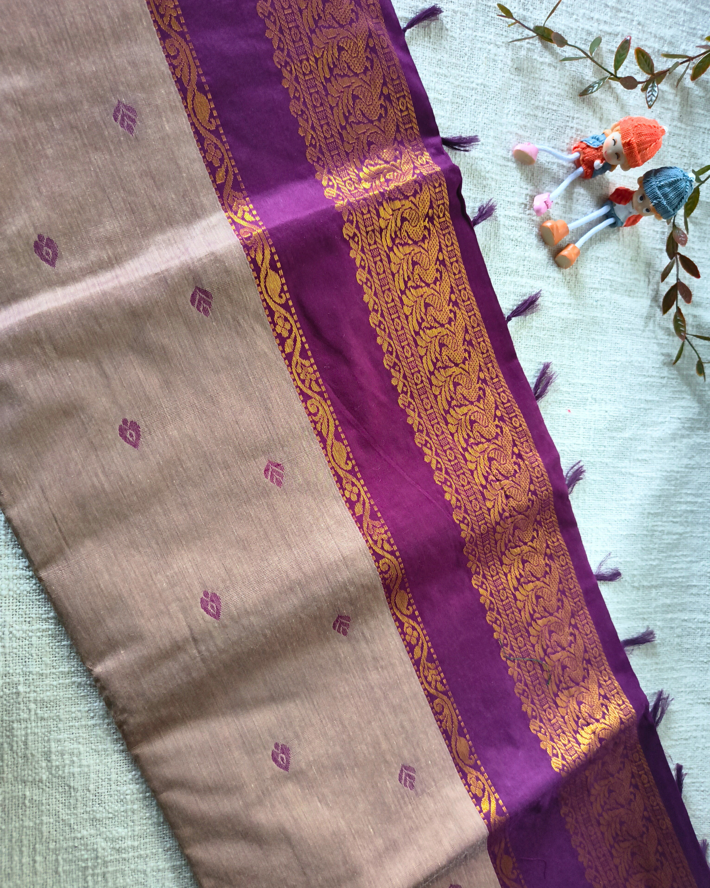Premium Kalyani Cotton Saree with Butta - Mocha Rose