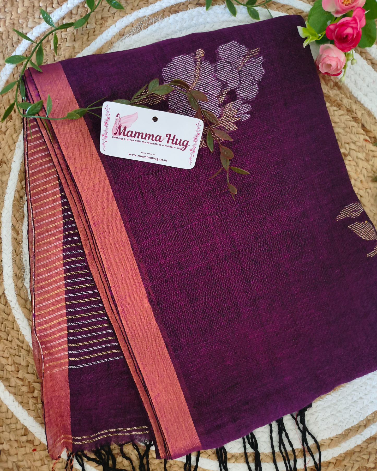 Premium Linen By Linen Handloom Saree - Dark Purple