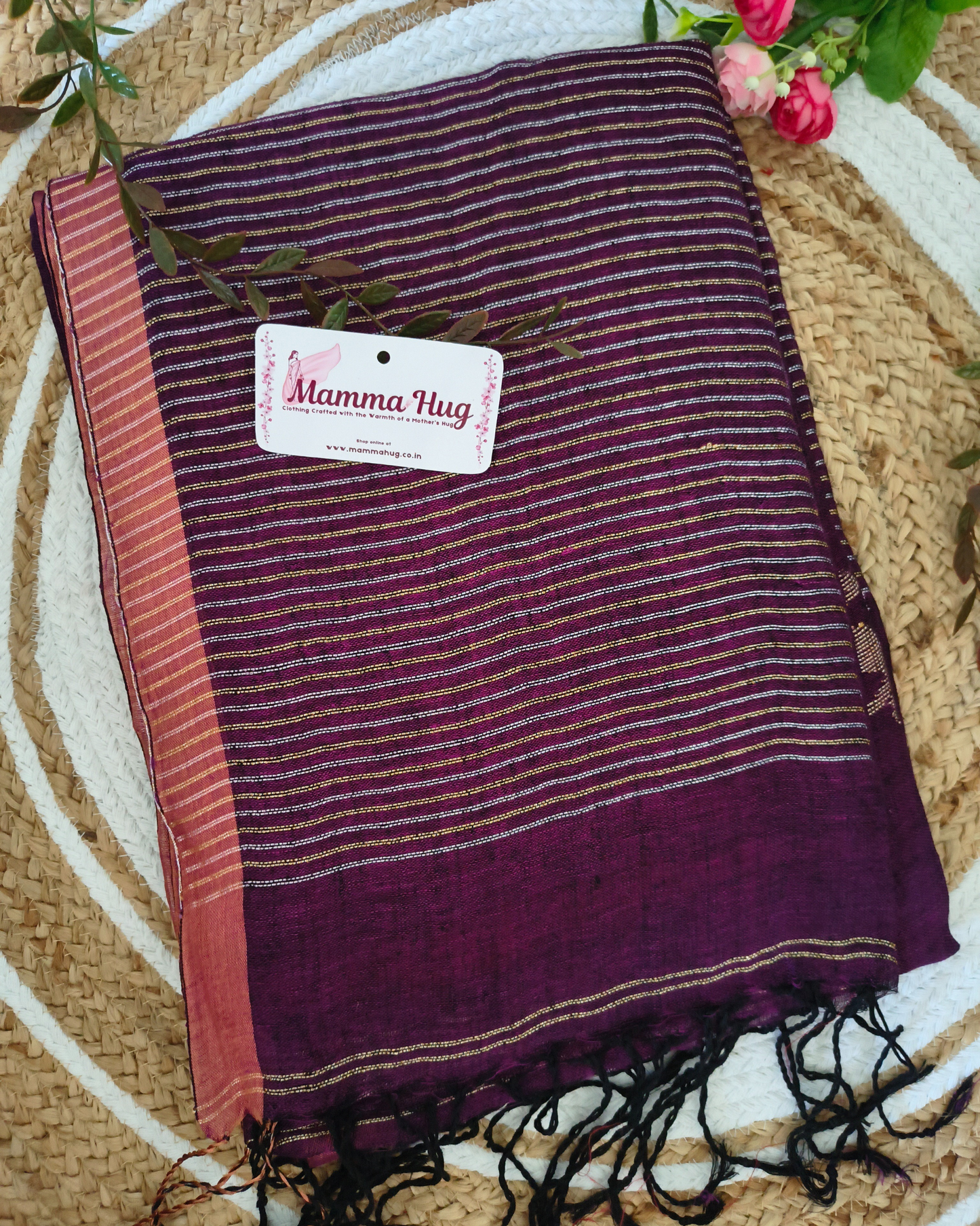 Premium Linen By Linen Handloom Saree - Dark Purple