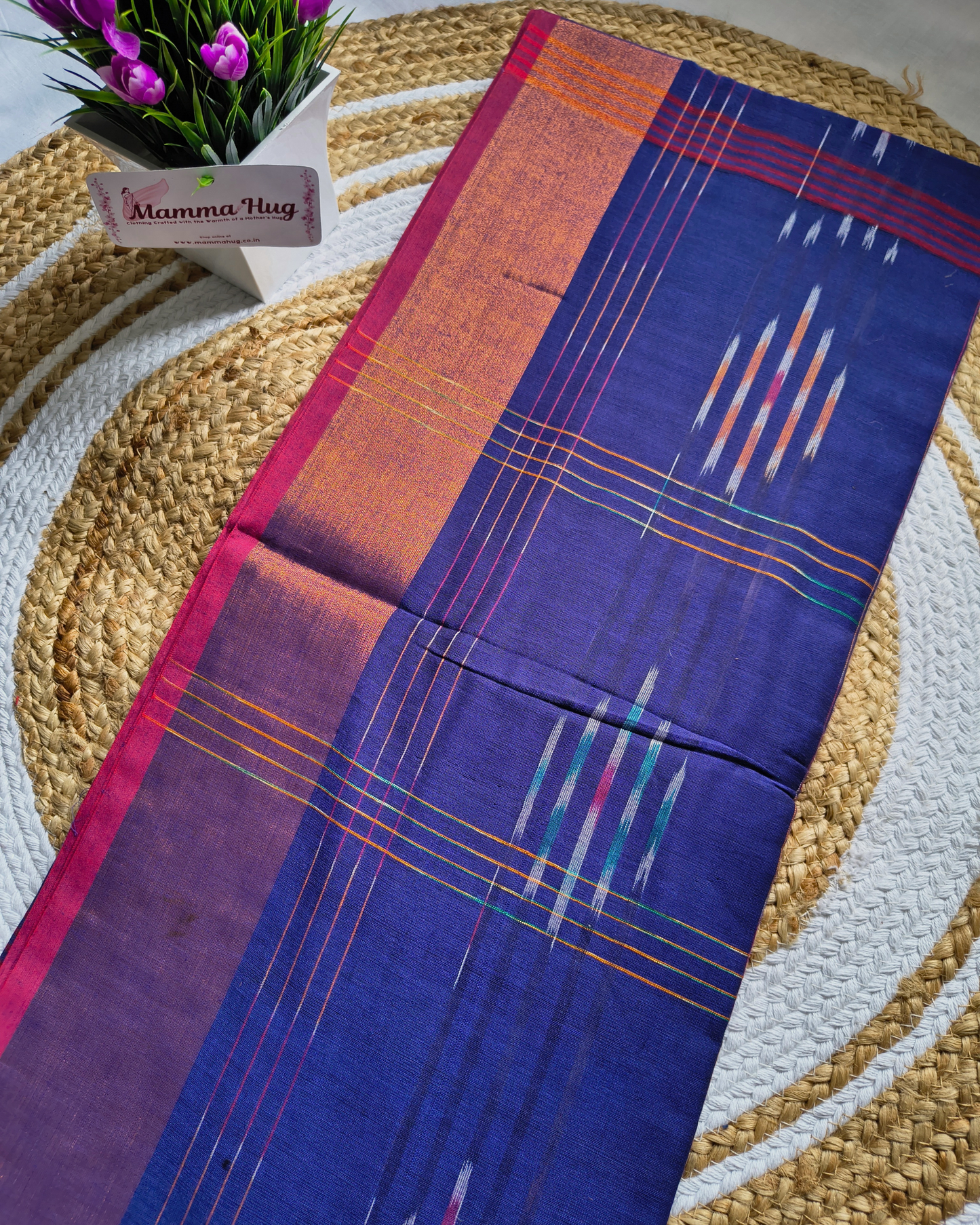 Pure Cotton Handloom Saree with Ikkat Design -Dark Purple