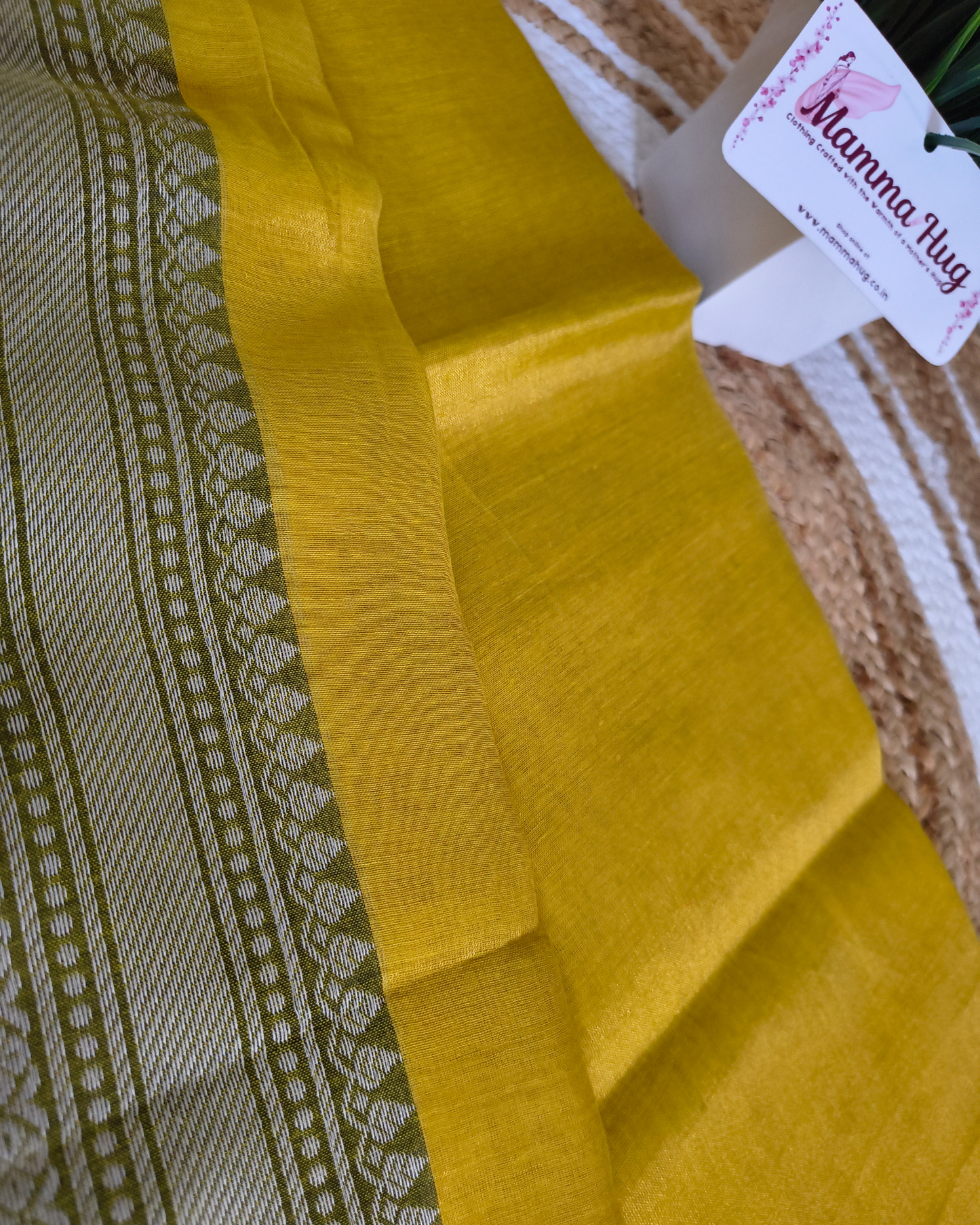 Khadi Tissue Handloom Saree with Thread Woven Border - Golden Mustard with Red