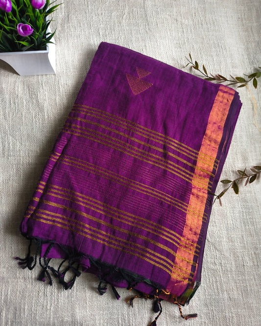 Pure Cottom Handloom Saree with Copper Zari weaving - Magenta