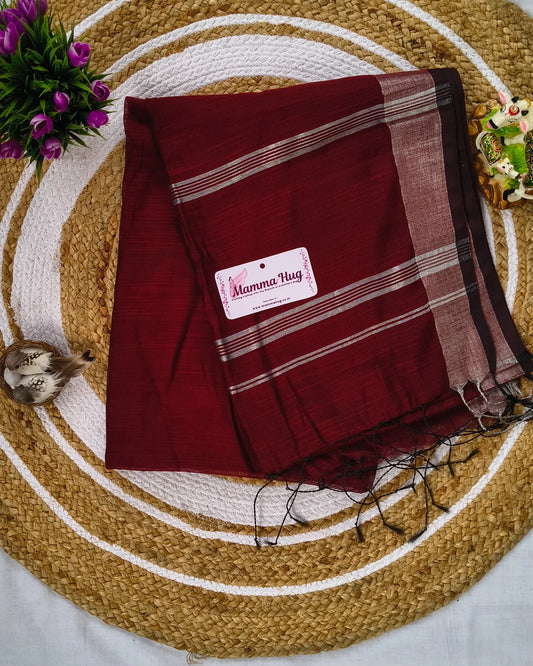 Silk Cotton Handloom Saree Silver Zari Border MammaHug
