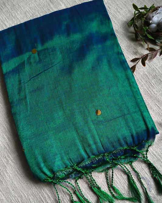 Pure Khadi Tissue Saree with Coin design - Peacock
