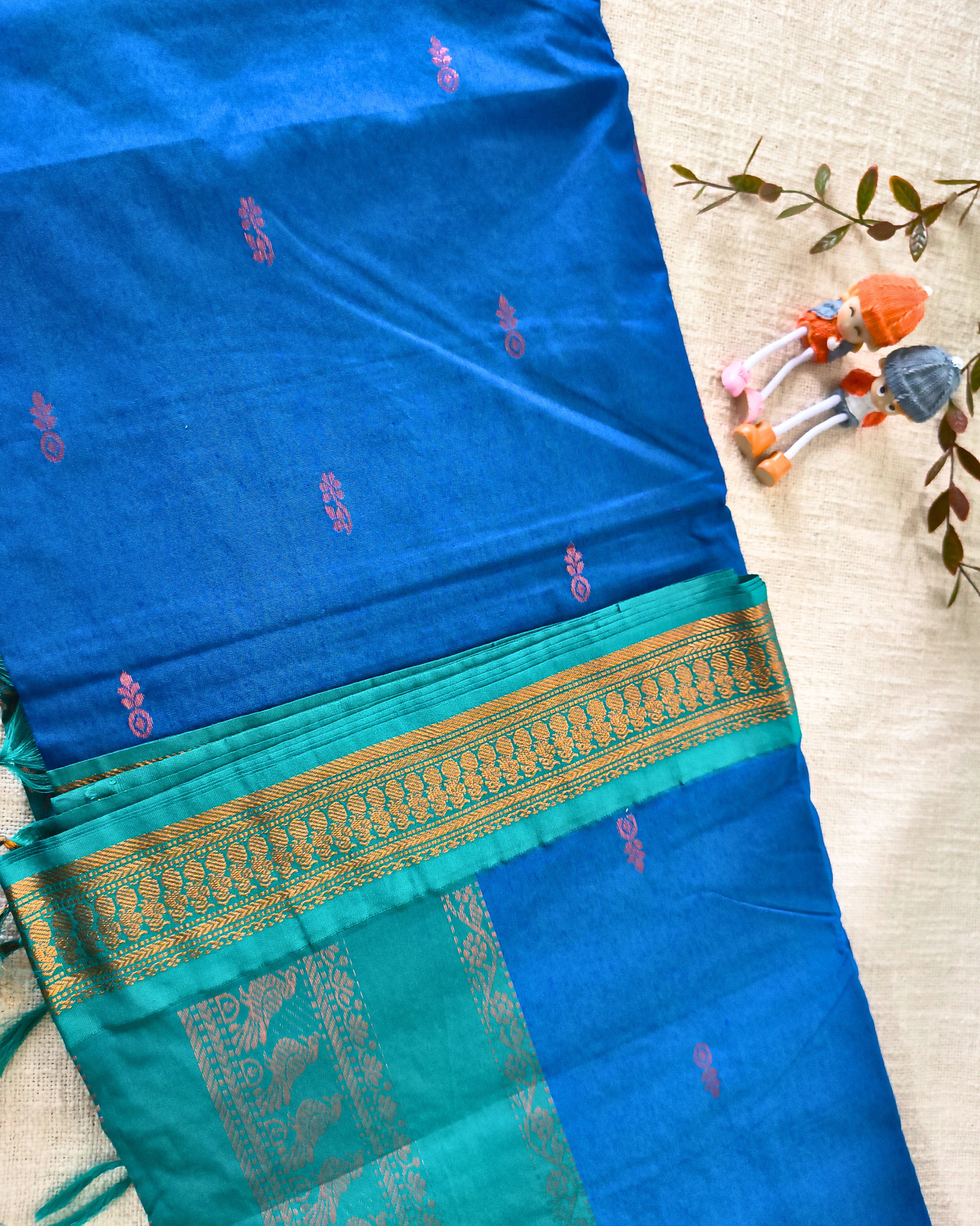 Premium Kalyani Cotton Saree with Butta - Blue
