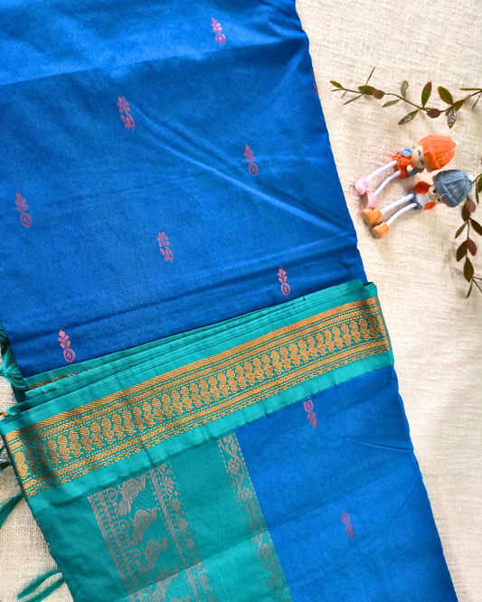 Premium Kalyani Cotton Saree with Butta - Blue MammaHug
