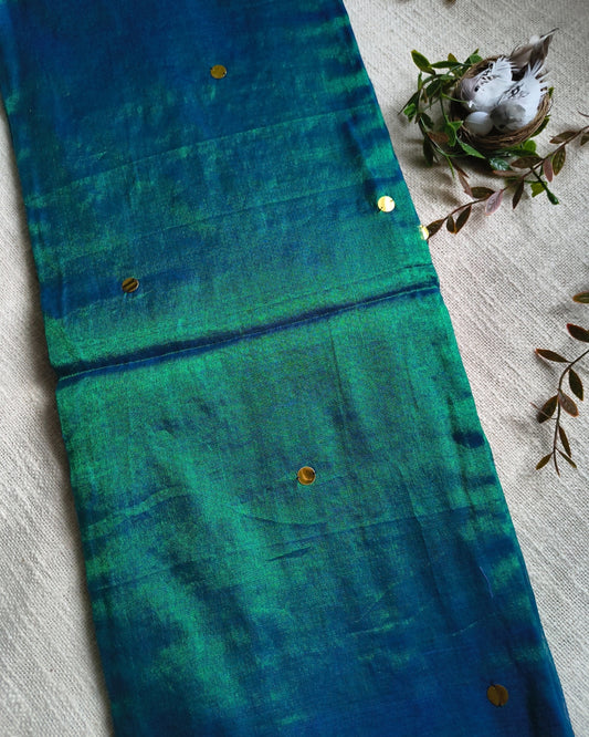 Pure Khadi Tissue Saree with Coin design - Peacock