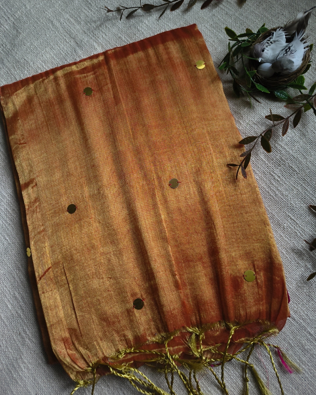 Pure Khadi Tissue Saree with Coin design - Sunset