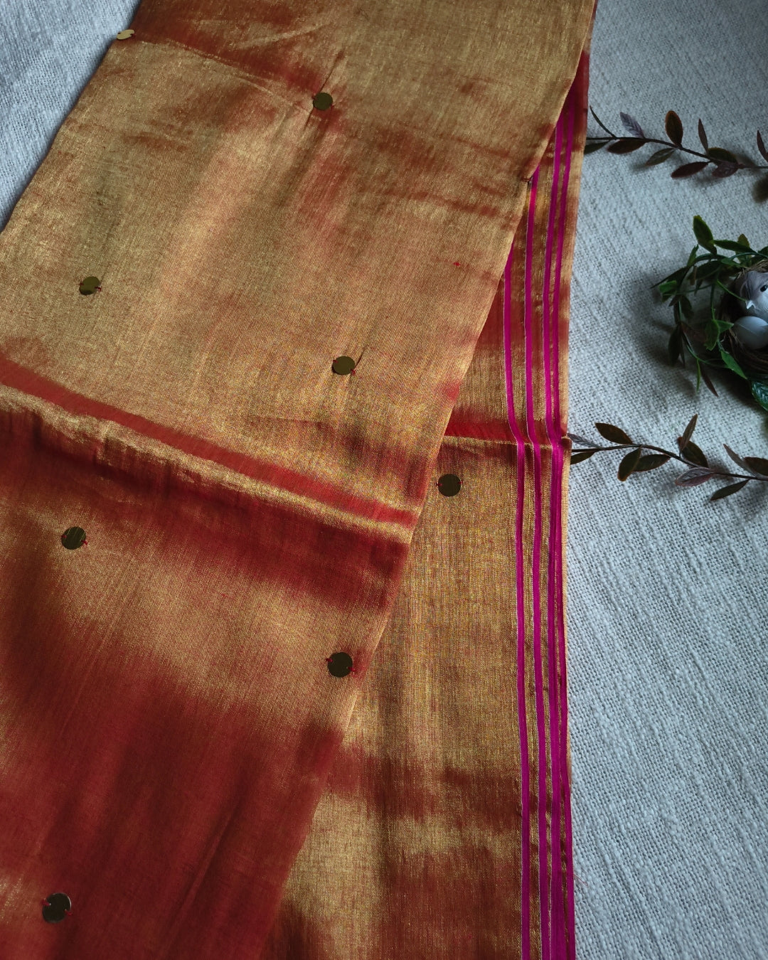 Pure Khadi Tissue Saree with Coin design - Sunset