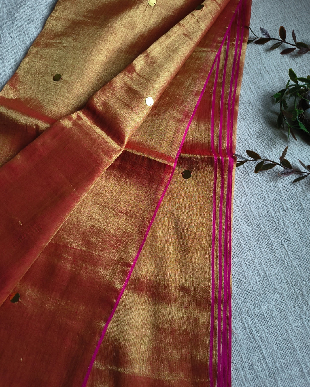 Pure Khadi Tissue Saree with Coin design - Sunset