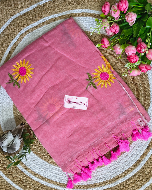 Mul Cottom Handloom Saree Flower Embroidery