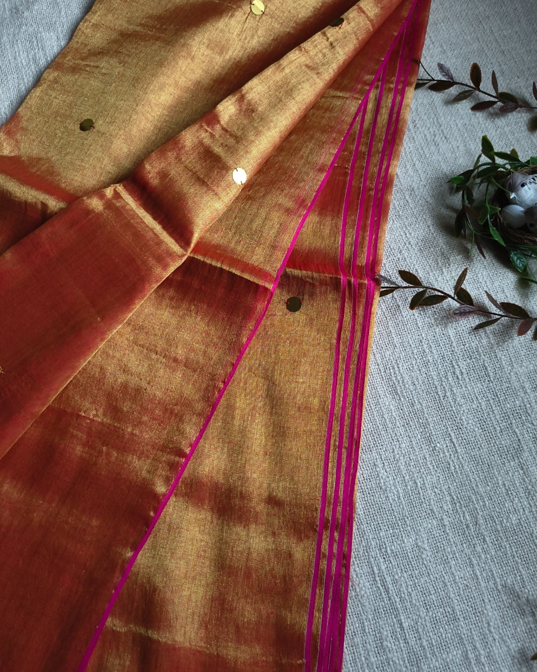 Pure Khadi Tissue Saree with Coin design - Sunset