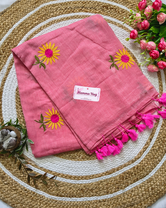 Mul Cottom Handloom Saree Flower Embroidery