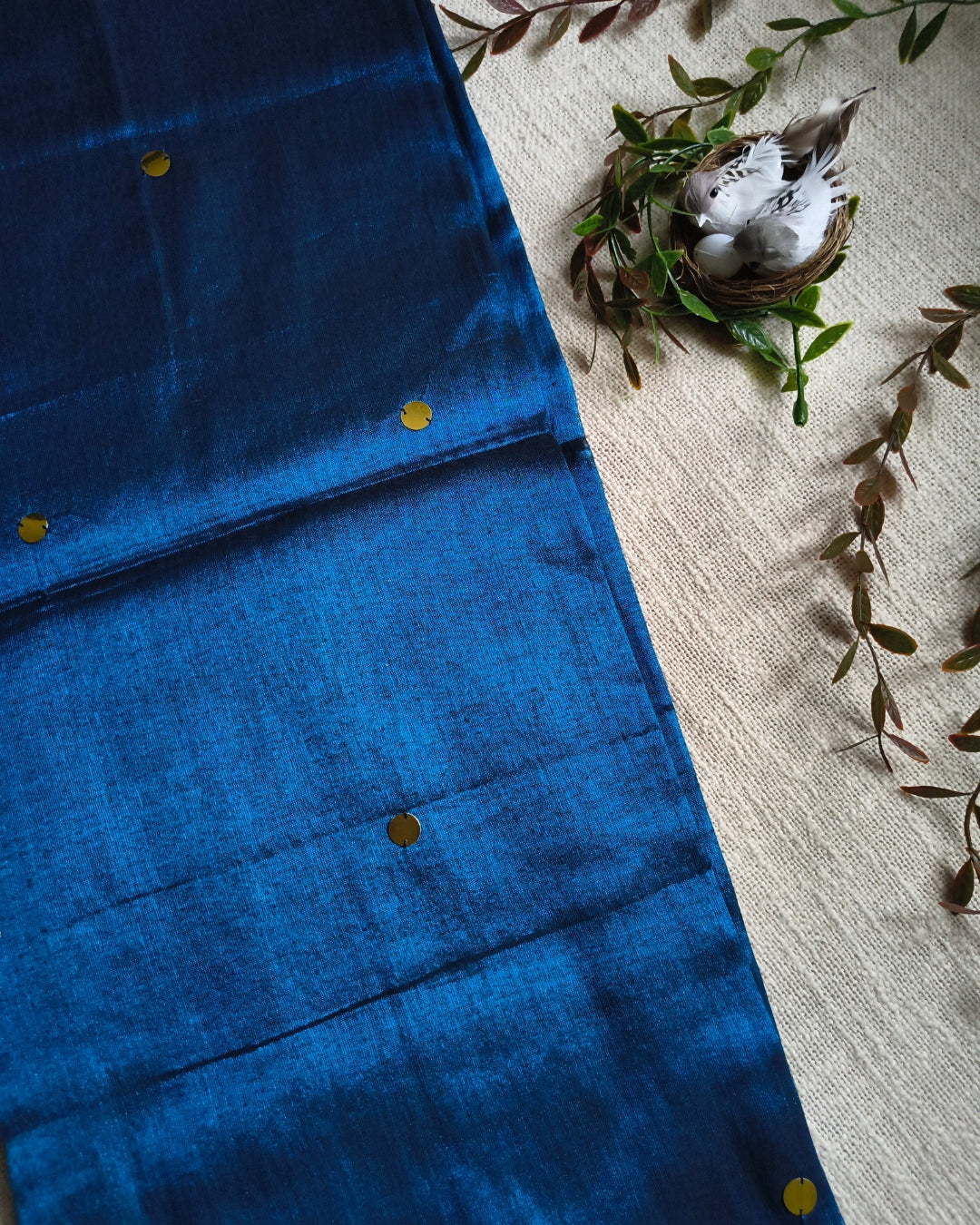 Pure Khadi Tissue Saree with Coin design - Blue