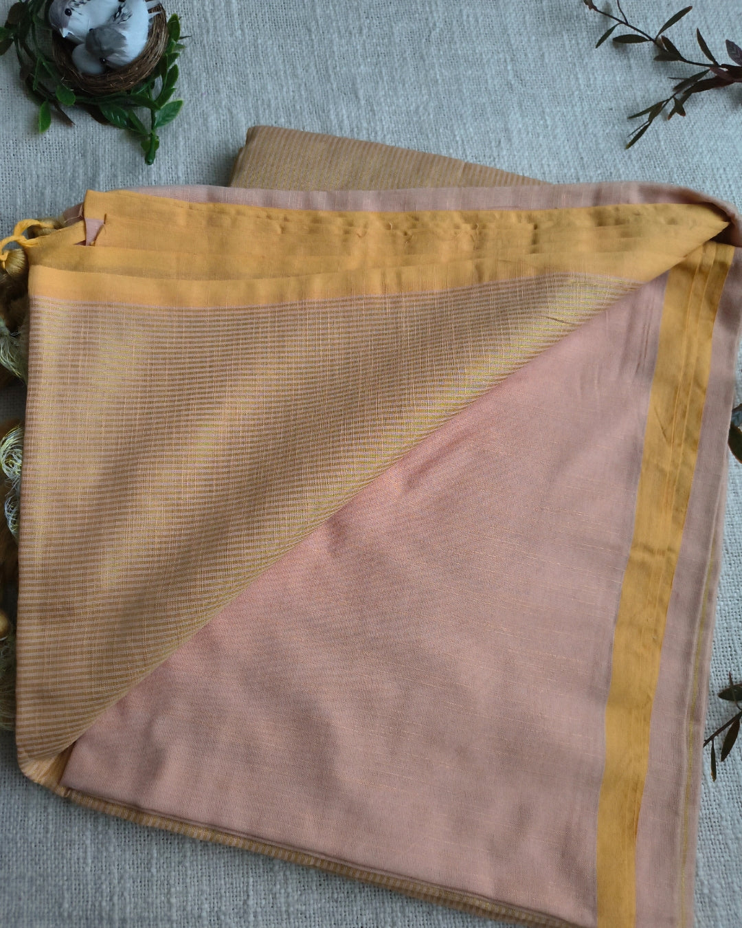 Pure Cottom Handloom Saree with Gold Zari weaving in Half & Half Pattern - Sandal