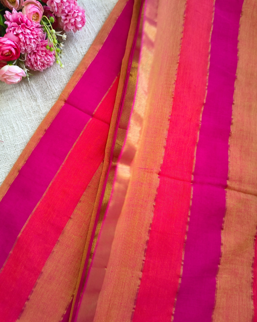 Premium Rainbow Mul Cotton Handloom Saree with Beautiful tassels - Red