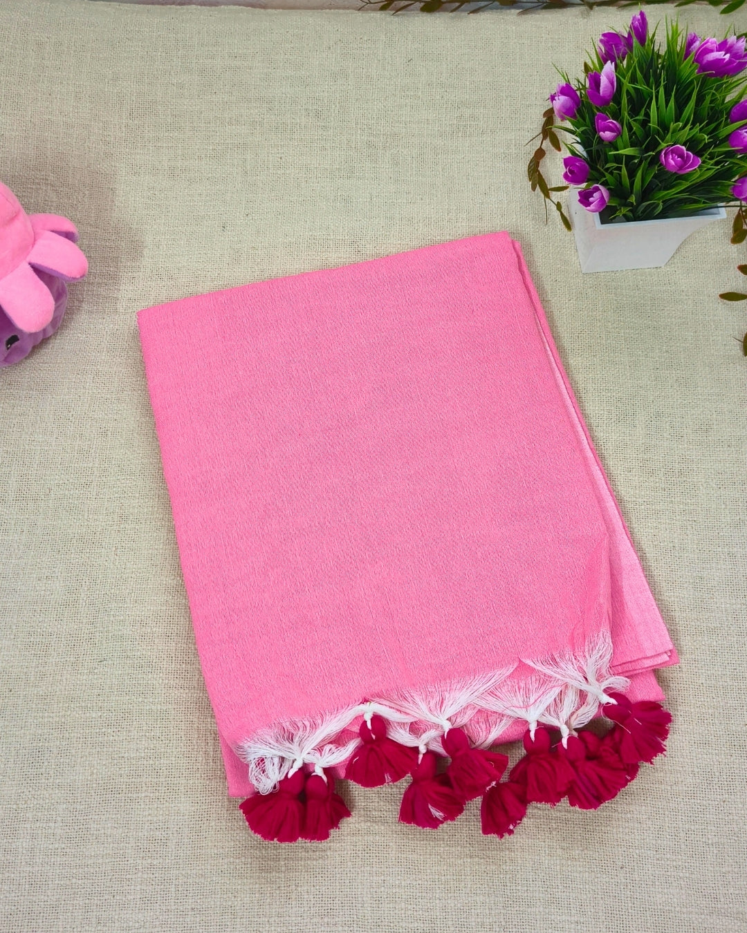 Khadi Cotton Handloom Saree Plain - Pink